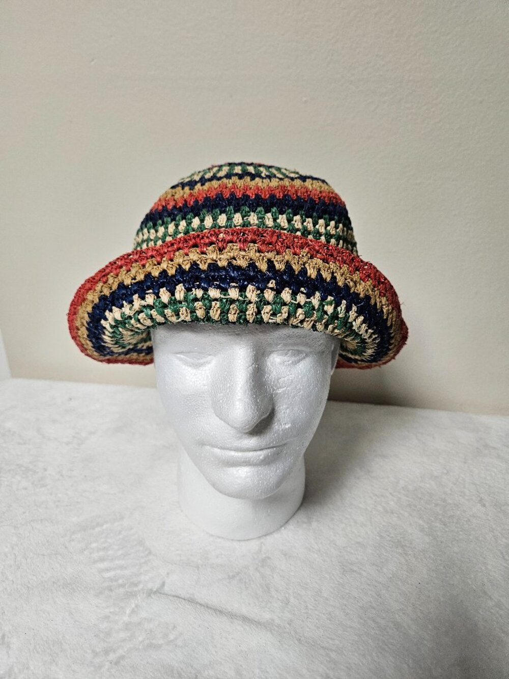 Brixton Straw Bucket Hat Large L 7 1/2 Multicolor Crochet Woven Boho Festival